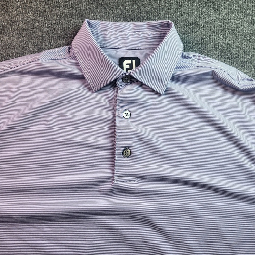 Footjoy FJ Mens Golf‎ Polo Shirt Purple Pinstripe Short Sleeve Size L